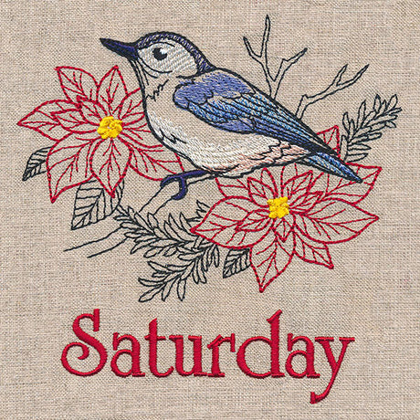 Merry Saturday - Nuthatch with Poinsettias