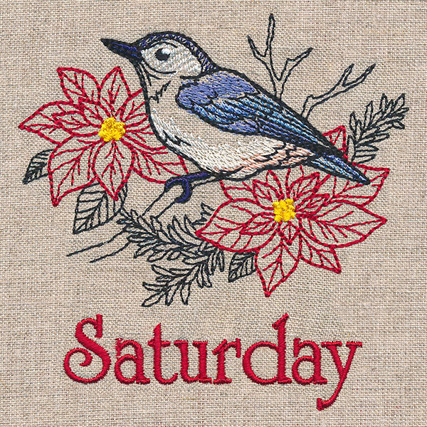 Merry Saturday - Nuthatch with Poinsettias