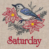 Merry Saturday - Nuthatch with Poinsettias