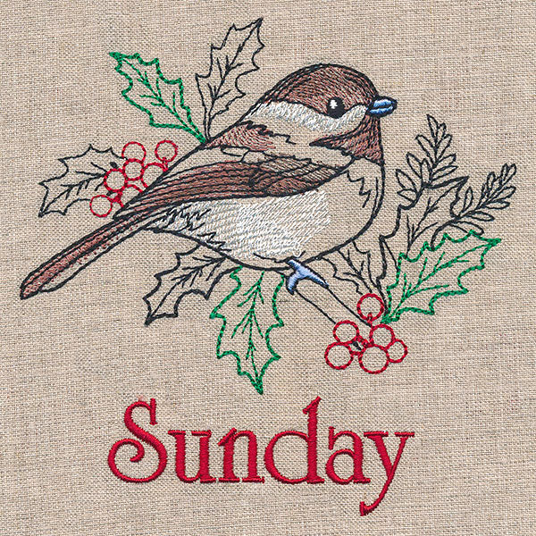 Merry Sunday - Chickadee with Holly