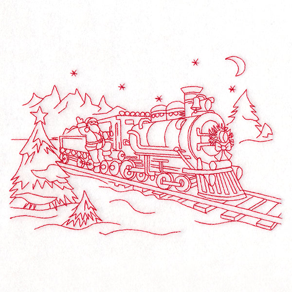Classic Christmas Scene - Train (Redwork)