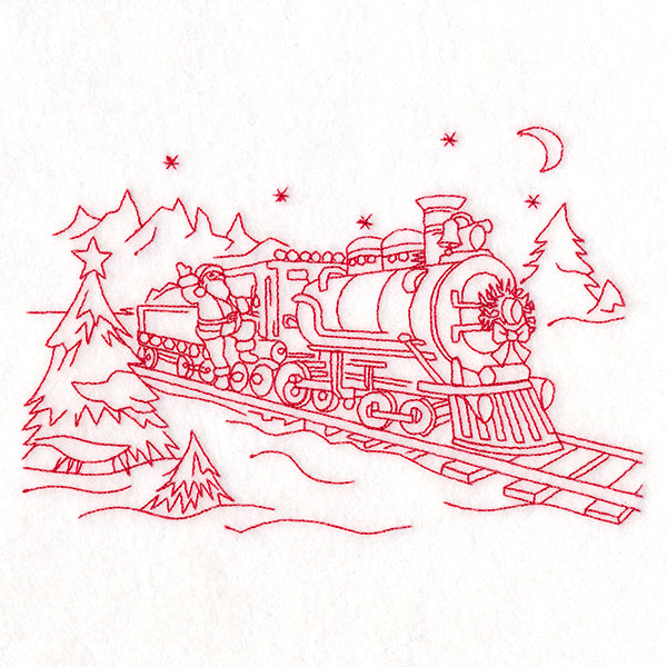 Classic Christmas Scene - Train (Redwork)