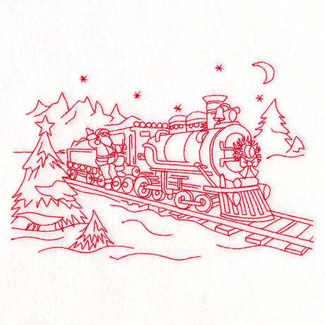 Classic Christmas Scene - Train (Redwork)