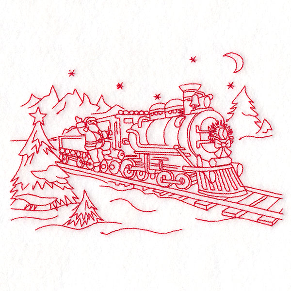 Classic Christmas Scene - Train (Redwork)