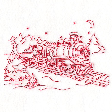 Classic Christmas Scene - Train (Redwork)