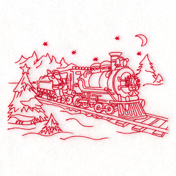 Classic Christmas Scene - Train (Redwork)