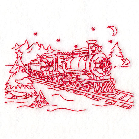 Classic Christmas Scene - Train (Redwork)