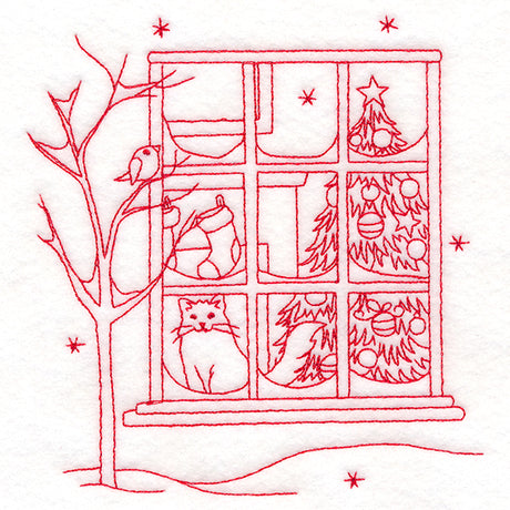 Classic Christmas Scene - Window (Redwork)