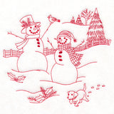 Classic Christmas Scene - Snowmen with Pup (Redwork)