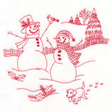 Classic Christmas Scene - Snowmen with Pup (Redwork)