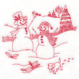 Classic Christmas Scene - Snowmen with Pup (Redwork)