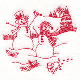 Classic Christmas Scene - Snowmen with Pup (Redwork)