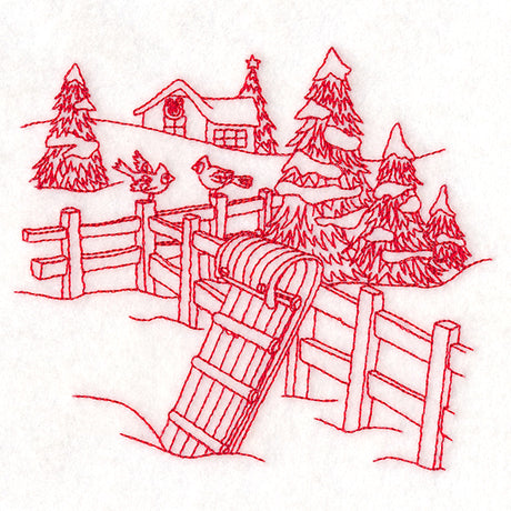 Classic Christmas Scene - Toboggan (Redwork)