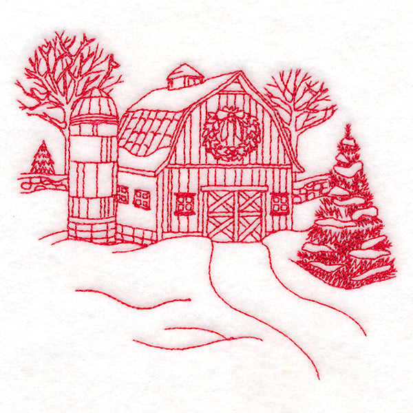 Classic Christmas Scene - Barn (Redwork)