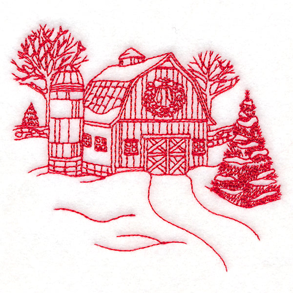 Classic Christmas Scene - Barn (Redwork)