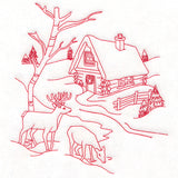 Classic Christmas Scene - Cottage (Redwork)