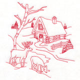 Classic Christmas Scene - Cottage (Redwork)