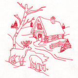 Classic Christmas Scene - Cottage (Redwork)