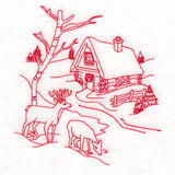 Classic Christmas Scene - Cottage (Redwork)