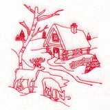 Classic Christmas Scene - Cottage (Redwork)