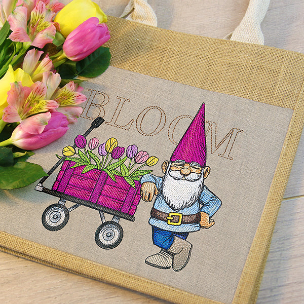 Spring Gnome with Tulip Wagon