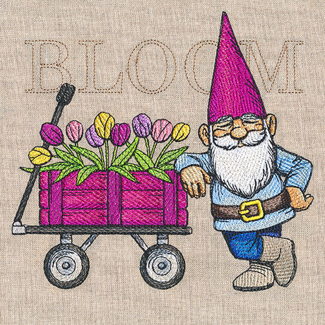 Spring Gnome with Tulip Wagon