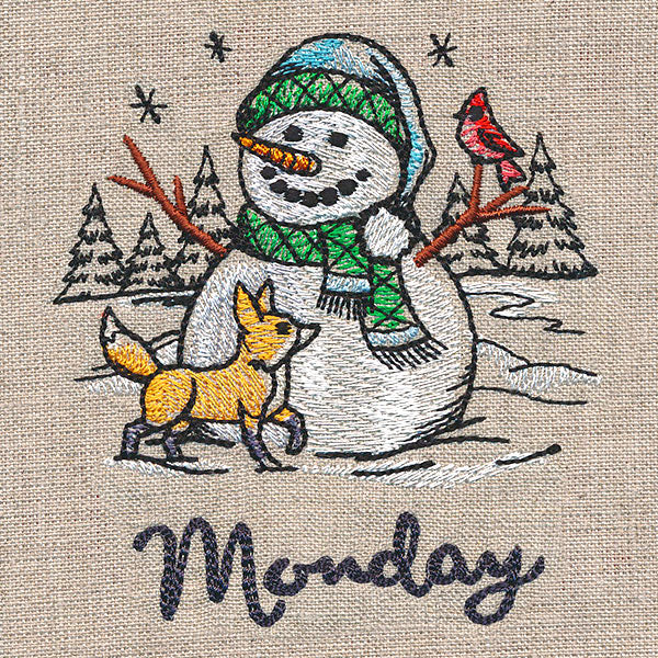 Country Snowman and Fox on Monday
