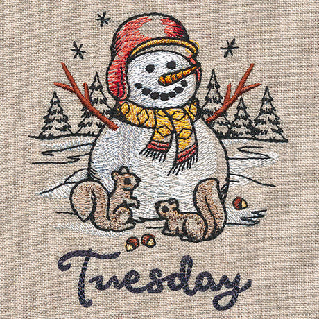 Country Snowman and Squirrels on Tuesday