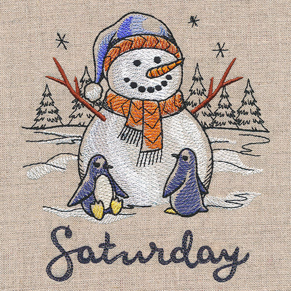 Country Snowman and Penguins on Saturday