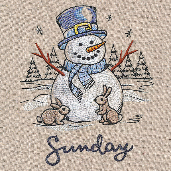Country Snowman and Bunnies on Sunday