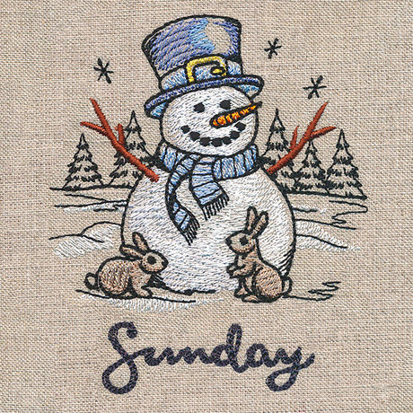 Country Snowman and Bunnies on Sunday
