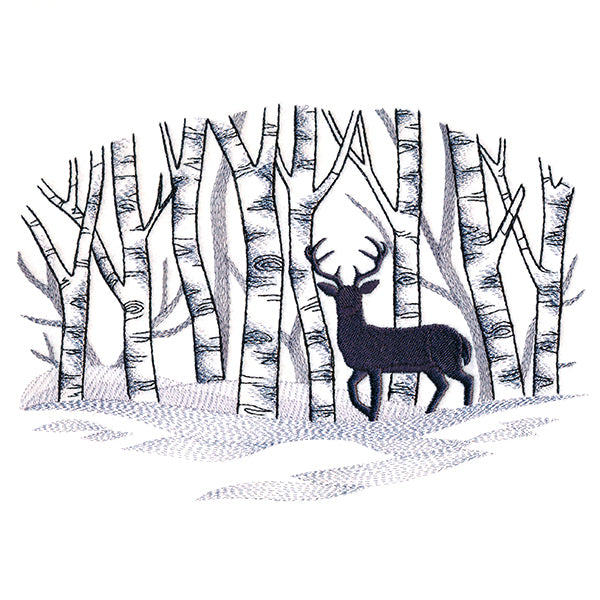 Wintry Birch Deer Scene