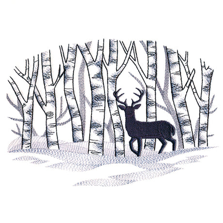 Wintry Birch Deer Scene