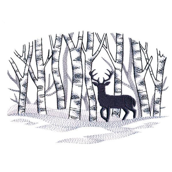 Wintry Birch Deer Scene