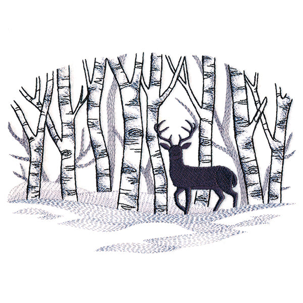 Wintry Birch Deer Scene