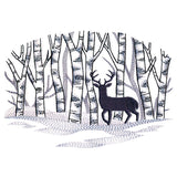 Wintry Birch Deer Scene