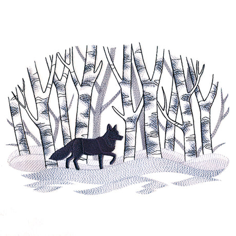 Wintry Birch Fox Scene