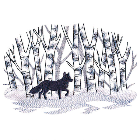 Wintry Birch Fox Scene