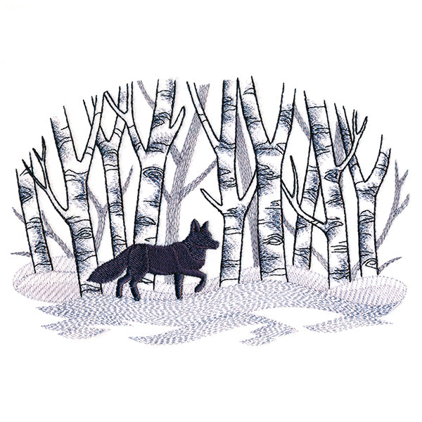 Wintry Birch Fox Scene