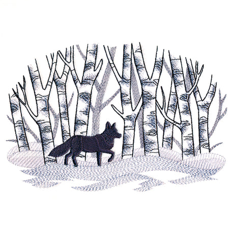 Wintry Birch Fox Scene