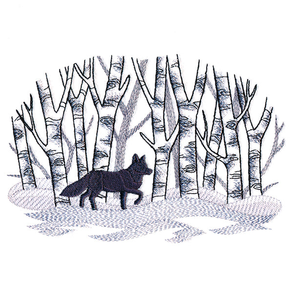 Wintry Birch Fox Scene