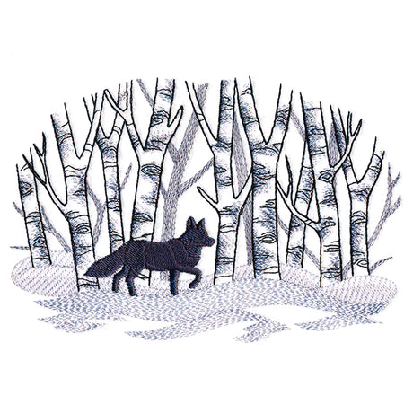 Wintry Birch Fox Scene