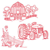 Classic Farm Scene - Tractor (Redwork)