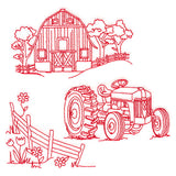 Classic Farm Scene - Tractor (Redwork)