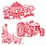 Classic Farm Scene - Tractor (Redwork)
