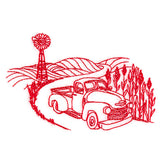 Classic Farm Scene - Retro Truck (Redwork)