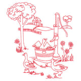 Classic Farm Scene - Water Pump (Redwork)