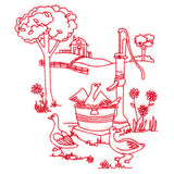 Classic Farm Scene - Water Pump (Redwork)