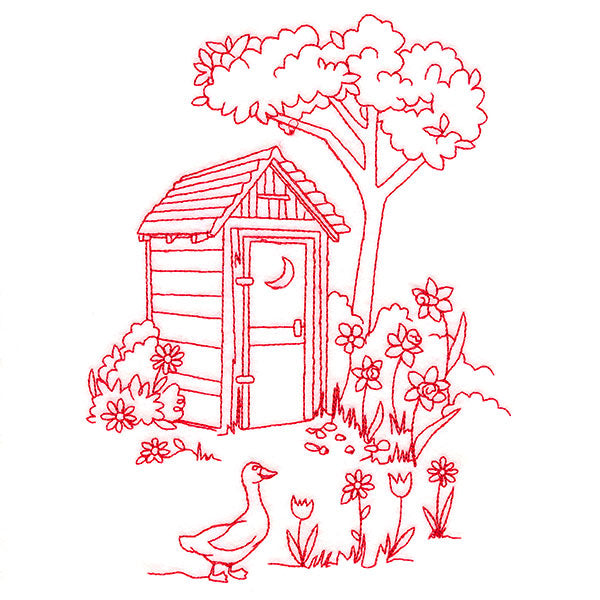 Classic Farm Scene - Outhouse (Redwork)