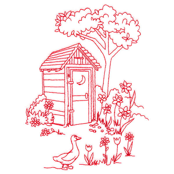 Classic Farm Scene - Outhouse (Redwork)